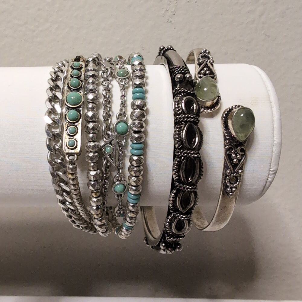 Bohemian Silver Tone Multi Strand Bracelet Set